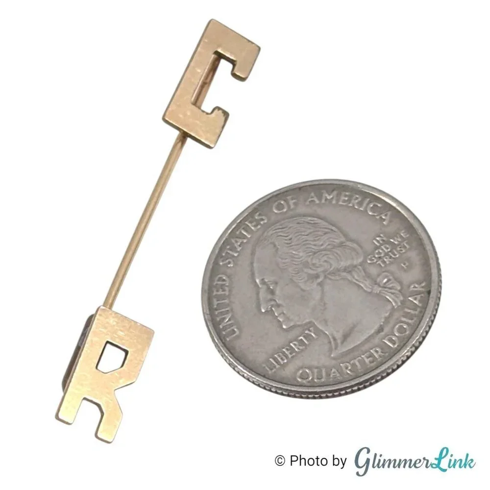 Vintage C R Monogram Stick Pin 12K Gold Filled Minimalist Initial Lapel Pin